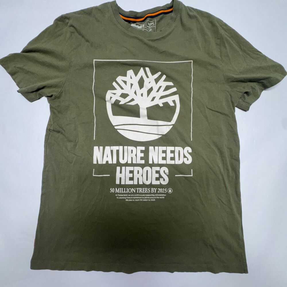 Timberland Mens Logo T-Shirt Military Green Nature Needs Heroes Environment